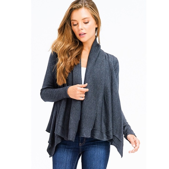 NWT Premium Drape Collar Ribbed Knit Cardigan - Picture 5 of 6